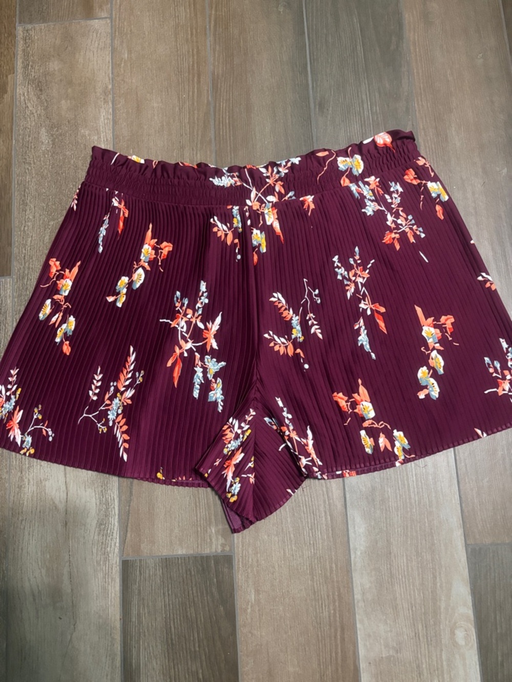 Ann Taylor Burgundy Floral High-Waist Pleated Shorts